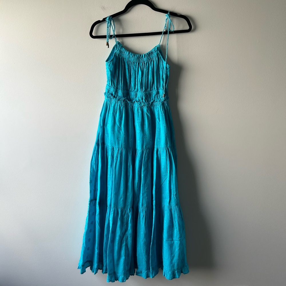 Karina Grimaldi blue dot embossed cotton blend maxi dress